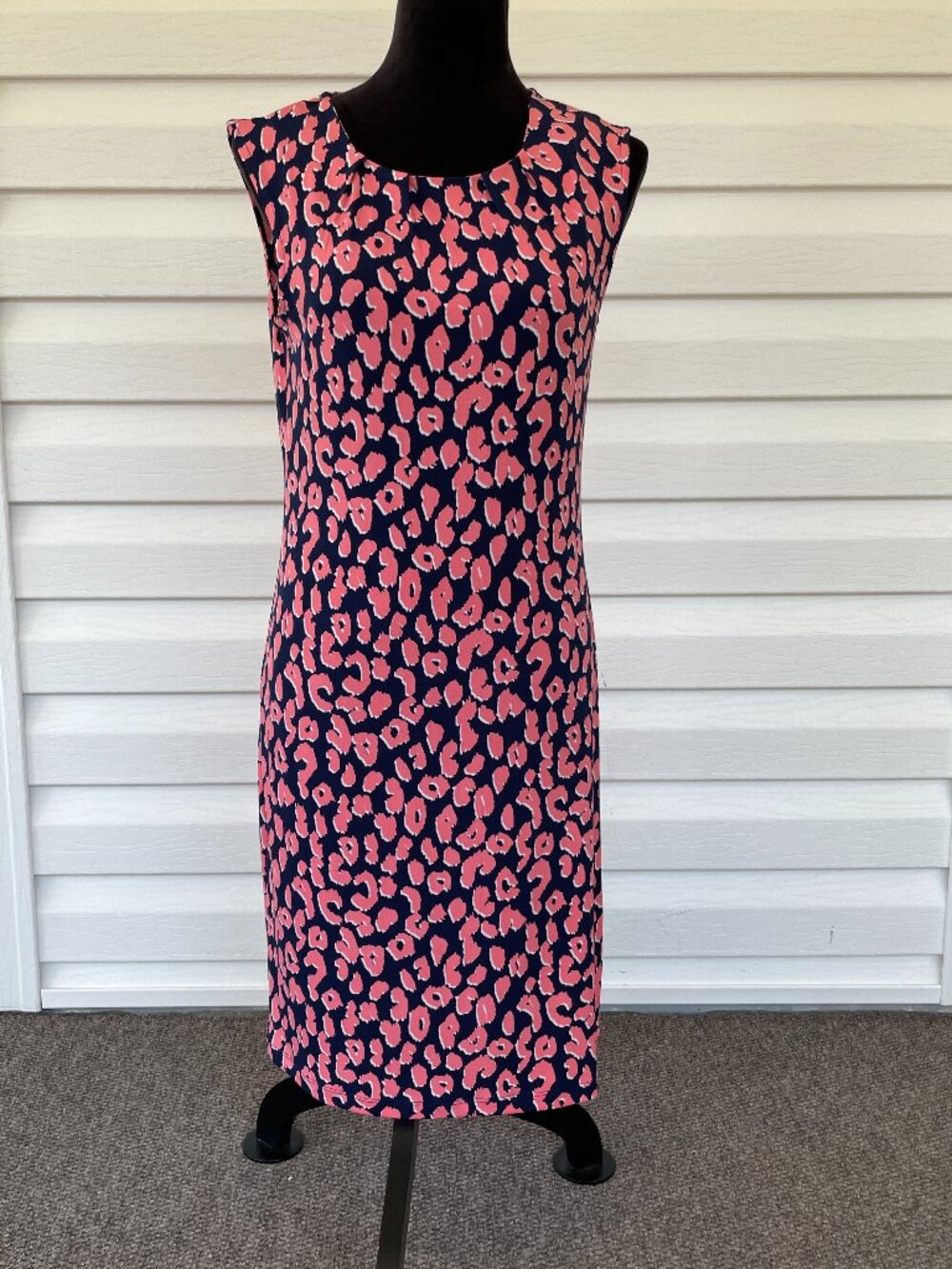 NWT Apt. 9 Pleat Neck Shift Dress SMALL Cheetah Navy Pink